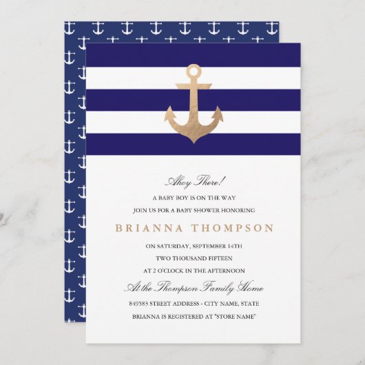 Nautical Navy Baby shower Kaart (Voorkant / Achterkant)