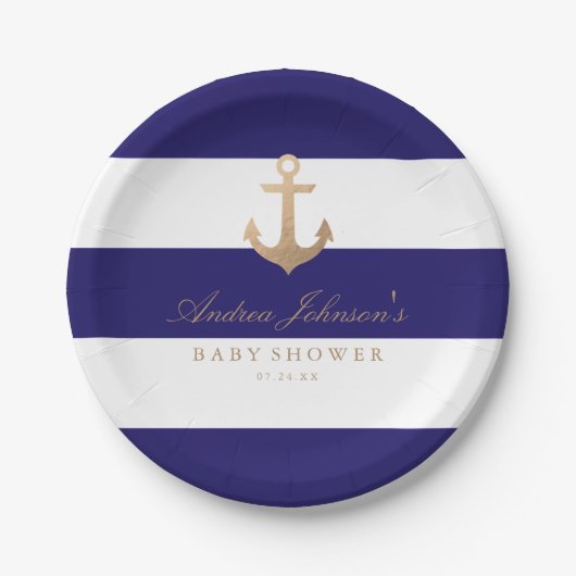 Nautical Navy Baby shower Papieren Bordje (Voorkant)