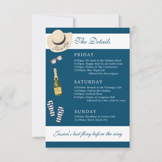 Nautical Navy Bachelorette Party Kaart (Achterkant)