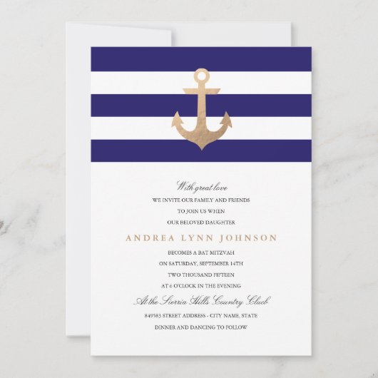 Nautical Navy Bat Mitzvah Kaart (Voorkant)
