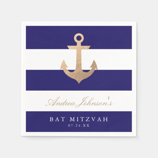 Nautical Navy Bat Mitzvah Servetten (Voorkant)