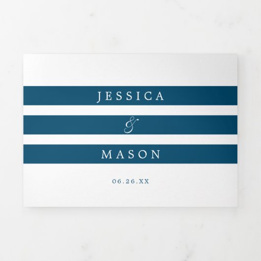 Nautical Navy Beach Bruiloft Tri-Fold uitnodiginge Drieluik Uitnodiging (Cover)