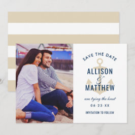 Nautical Navy Beige Anchor Wedding Photo Save The Date