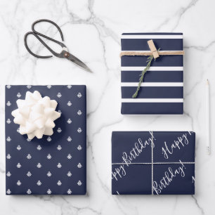 Nautical Navy Birthday Wrapping Inpakpapier Vel