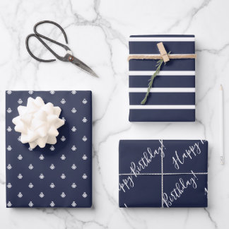 Nautical Navy Birthday Wrapping Inpakpapier Vel