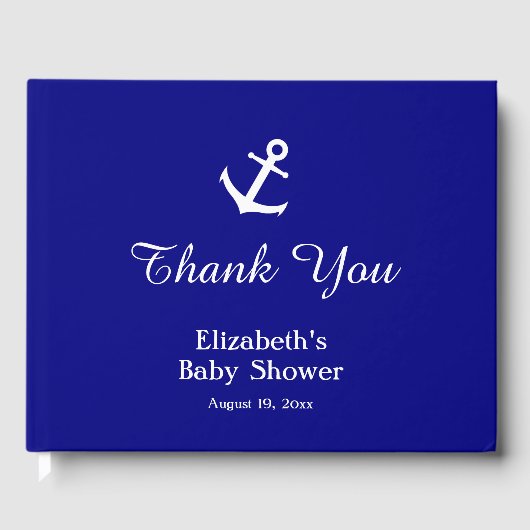 Nautical Navy blauw en wit anker Baby shower Gastenboek (Voorkant)