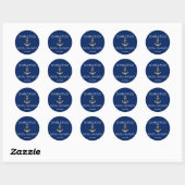 Nautical Navy Blauw Goud Anker Wit VRIJGEZELLENFEE Ronde Sticker (Vel)