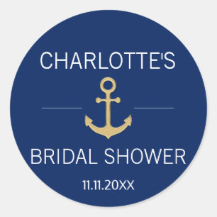 Nautical Navy Blauw Goud Anker Wit VRIJGEZELLENFEE Ronde Sticker