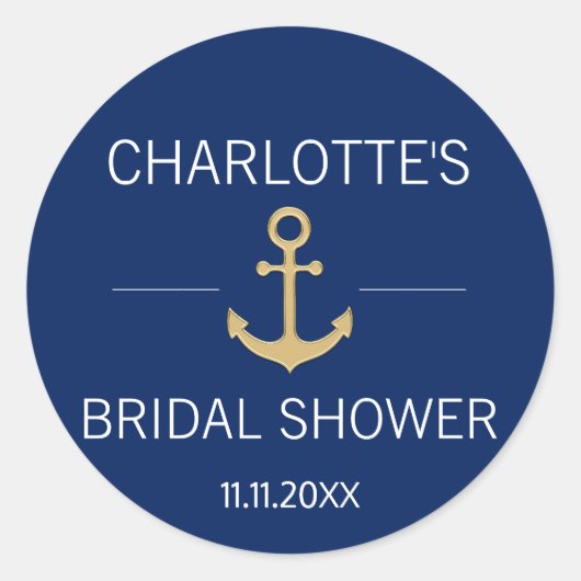 Nautical Navy Blauw Goud Anker Wit VRIJGEZELLENFEE Ronde Sticker (Voorkant)