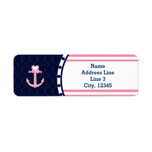 Nautical Navy blauw roze Baby shower meisje labels (Voorkant)