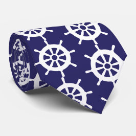 Nautical Navy Blauw Wit Cruise Ship Wheel Pattern Stropdas