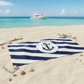 Nautical Navy Blauw & Wit Stripe Anker Strandlaken
