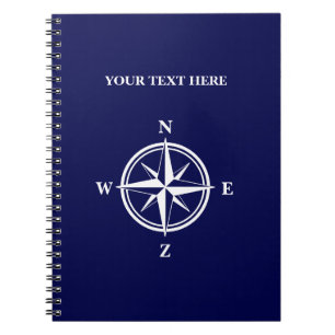 Nautical Navy blauw & wit wind roos kompasster Notitieboek