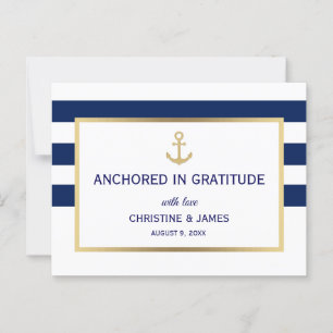 Nautical Navy Blauw Witte Strepen Dank U Trouwkaar Briefkaart
