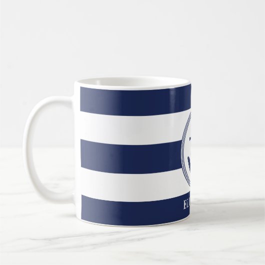 Nautical Navy blauwe strepen en anker gepersonalis Koffiemok (Links)