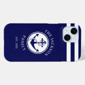Nautical Navy Blauwe Strepen Patroon Familienaam Case-Mate iPhone Case (Achterkant (horizontaal))