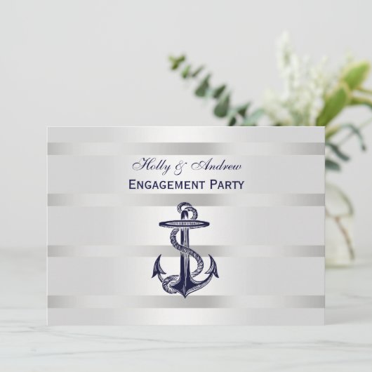 Nautical Navy Blu Anker Silver Wt BG H Verloving Kaart (Staand voorkant)