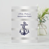 Nautical Navy Blu Anker Silver Wt BG V Afstuderen Kaart (Staand voorkant)