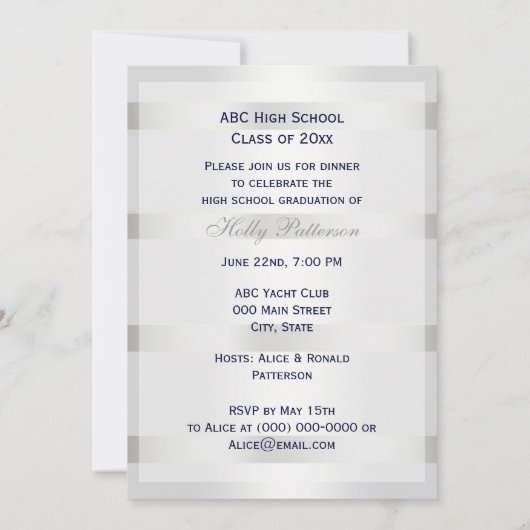 Nautical Navy Blu Anker Silver Wt BG V Afstuderen Kaart (Achterkant)