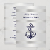 Nautical Navy Blu Anker Silver Wt BG V Afstuderen Kaart (Voorkant / Achterkant)
