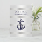 Nautical Navy Blu Anker Silver Wt BG V Verloving Kaart (Staand voorkant)
