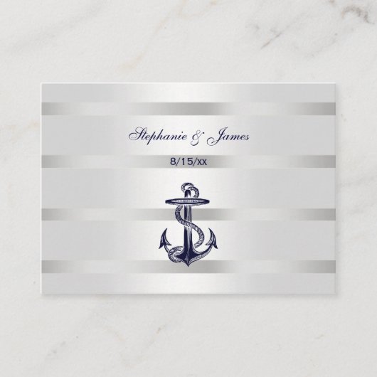Nautical Navy Blu Anker Silver WT Escort Kaarten # Plaatskaartje (Voorkant)