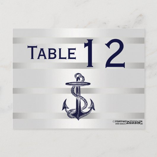 Nautical Navy Blu Anker Zilver WHT Tafelnummer (Achterkant)