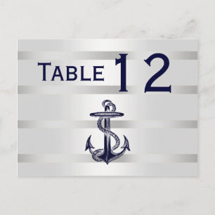 Nautical Navy Blu Anker Zilver WHT Tafelnummer