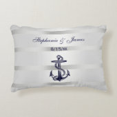 Nautical Navy Blu Anker Zilver Wit Decoratief Kussen (Voorkant)