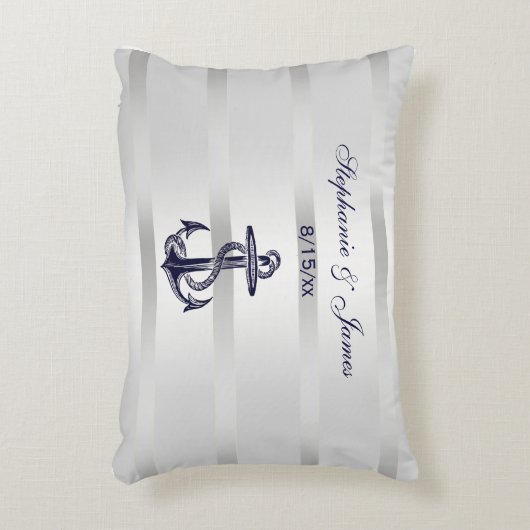 Nautical Navy Blu Anker Zilver Wit Decoratief Kussen (Voorkant(Verticaal))