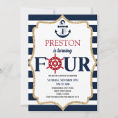 Nautical Navy Blue 4 4e vierde verjaardag Kaart (Voorkant)