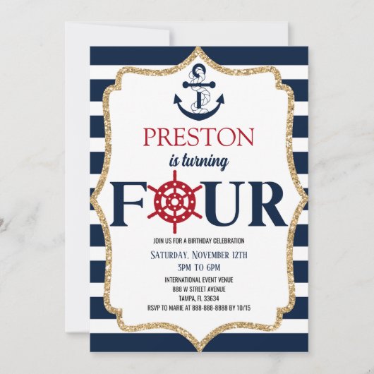 Nautical Navy Blue 4 4e vierde verjaardag Kaart (Voorkant)