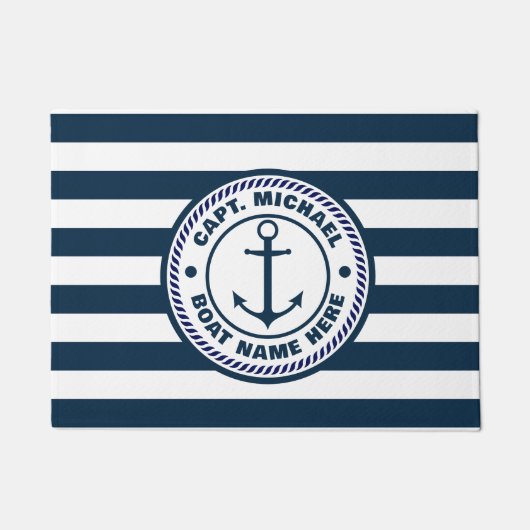 Nautical Navy Blue aangepaste bootnaam Welkom aan Deurmat (Voorkant)