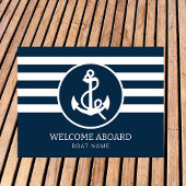 Nautical Navy Blue aangepaste bootnaam Welkom aan Deurmat
