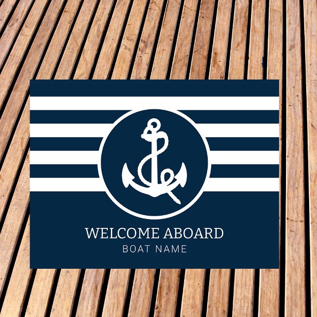 Nautical Navy Blue aangepaste bootnaam Welkom aan  Deurmat (Creator heeft geüpload)