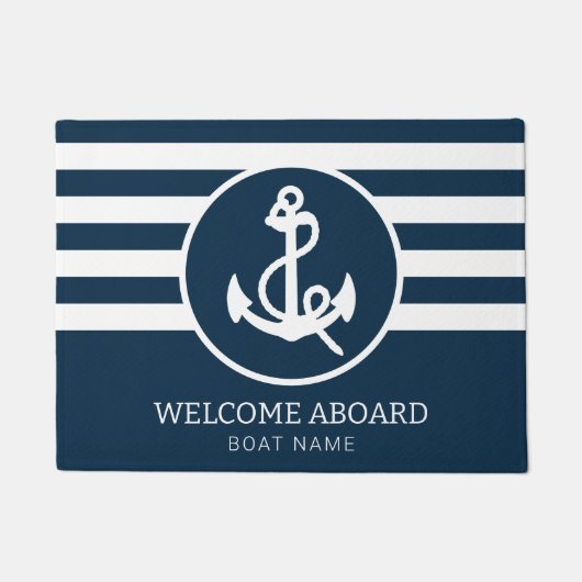 Nautical Navy Blue aangepaste bootnaam Welkom aan  Deurmat (Voorkant)