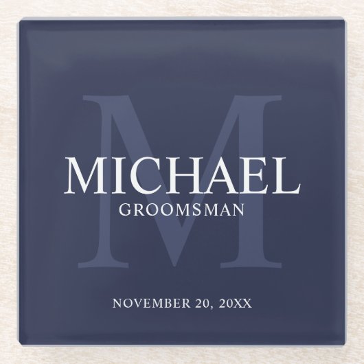Nautical Navy Blue - Aangepaste Groomsmen Glazen Onderzetter (Voorkant)