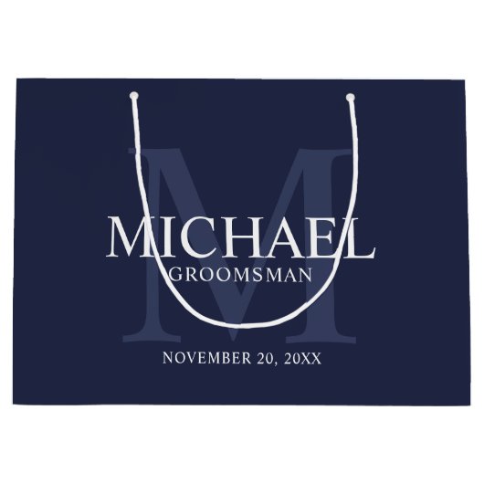 Nautical Navy Blue - Aangepaste Groomsmen Groot Cadeauzakje (Voorkant)