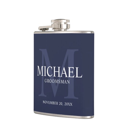 Nautical Navy Blue - Aangepaste Groomsmen Heupfles (Links)