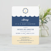 Nautical Navy Blue Ahoy Neutral Baby shower Invite Kaart (Staand voorkant)