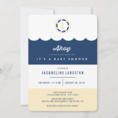 Nautical Navy Blue Ahoy Neutral Baby shower Invite Kaart (Voorkant)