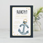 Nautical Navy Blue Ahoy Verjaardag Kaart (Staand voorkant)