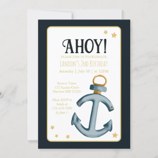Nautical Navy Blue Ahoy Verjaardag Kaart