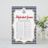 Nautical Navy Blue Alphabet Baby shower Briefpapier (Staand voorkant)