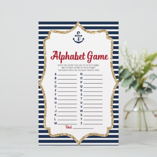 Nautical Navy Blue Alphabet Baby shower Briefpapier (Staand voorkant)