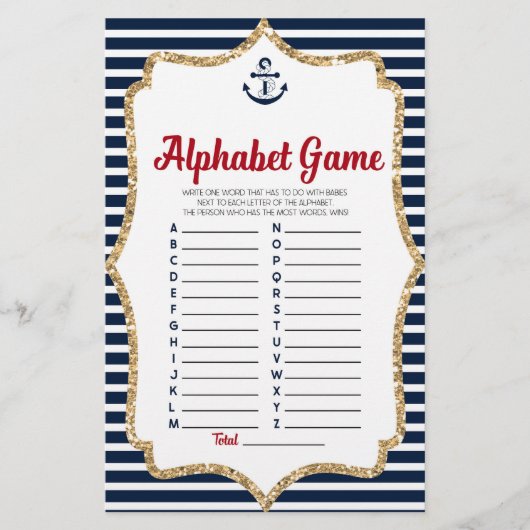 Nautical Navy Blue Alphabet Baby shower Briefpapier (Voorkant)