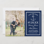 Nautical Navy Blue Anchor 2 foto Save the Date Kaart (Voorkant)