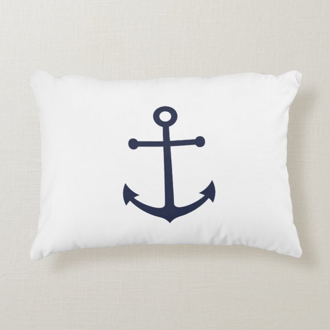 Nautical Navy Blue Anchor Accent Kussen (Voorkant)