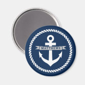 Nautical navy blue anchor and rope douane-koelkast magneet (Voorkant / Achterkant)