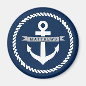 Nautical navy blue anchor and rope douane-koelkast magneet (Voorkant)